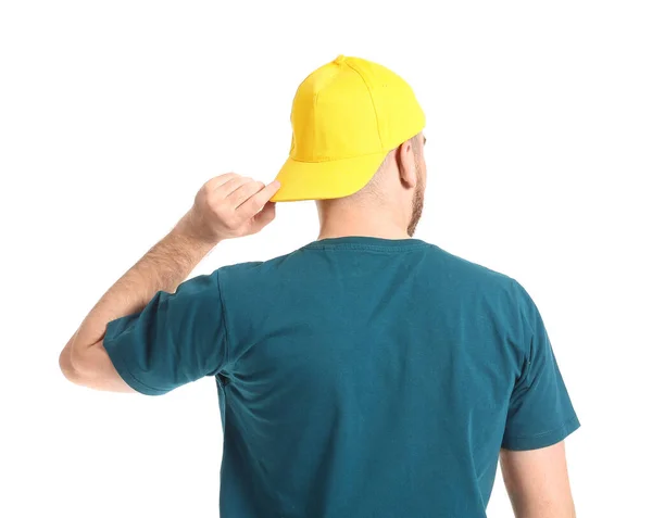 Beyaz Arka Planda Şık Şapkalı Yakışıklı Bir Adam — Stok fotoğraf