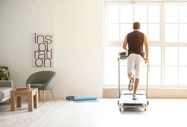 Young Man Training Treadmill Home — Stock Photo, Image