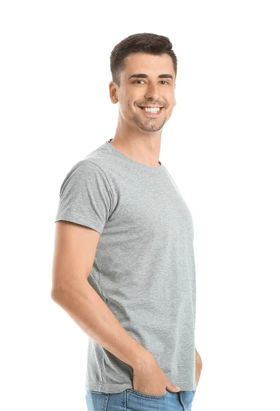 Homem Elegante Shirt Fundo Branco — Fotografia de Stock