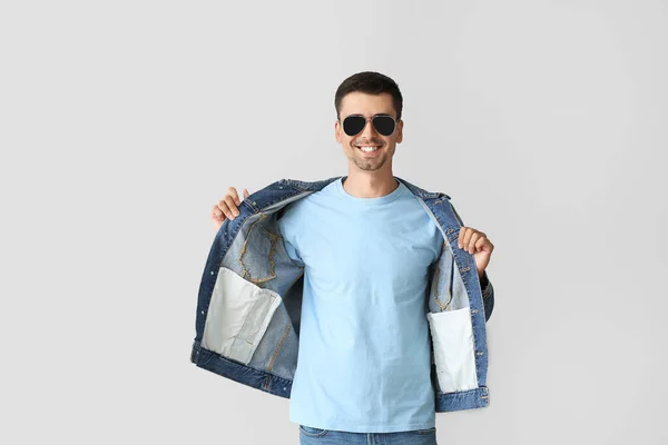 Man Stylish Shirt Grey Background — Stock Photo, Image