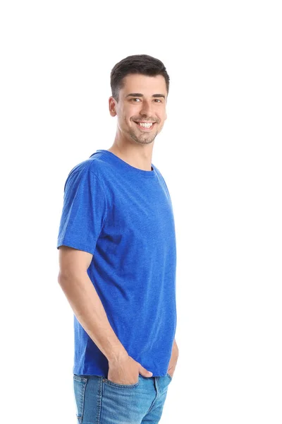 Man Snygg Shirt Vit Bakgrund — Stockfoto