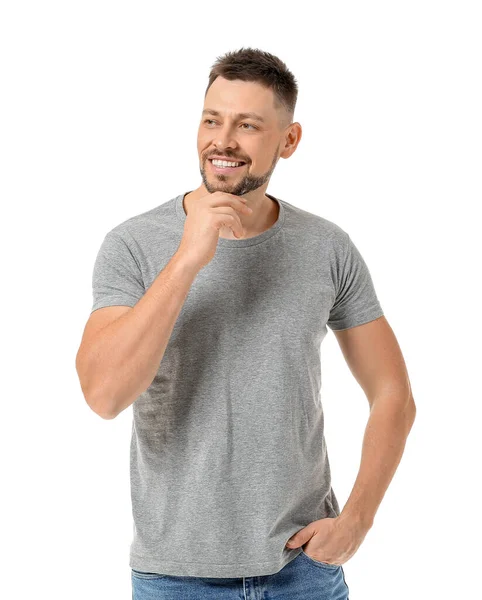 Hombre Elegante Camiseta Sobre Fondo Blanco — Foto de Stock