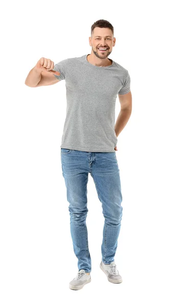 Hombre Elegante Camiseta Sobre Fondo Blanco — Foto de Stock