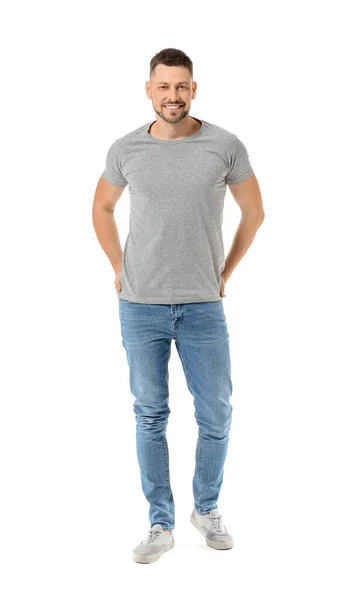 Mann Stylischen Shirt Auf Weißem Hintergrund — Stockfoto