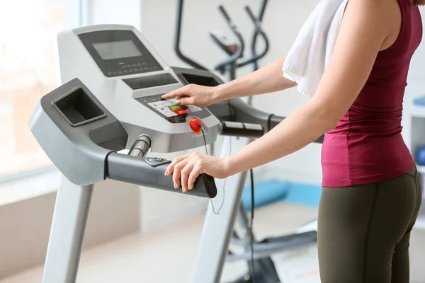 Sporty Woman Training Treadmill Gym — Stock Photo, Image