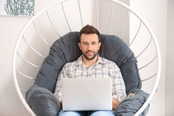 Young Man Laptop Working Home — Stock Photo, Image