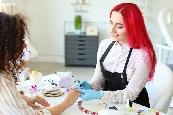 Manicure Master Working Female Client Beauty Salon — Stock Photo, Image