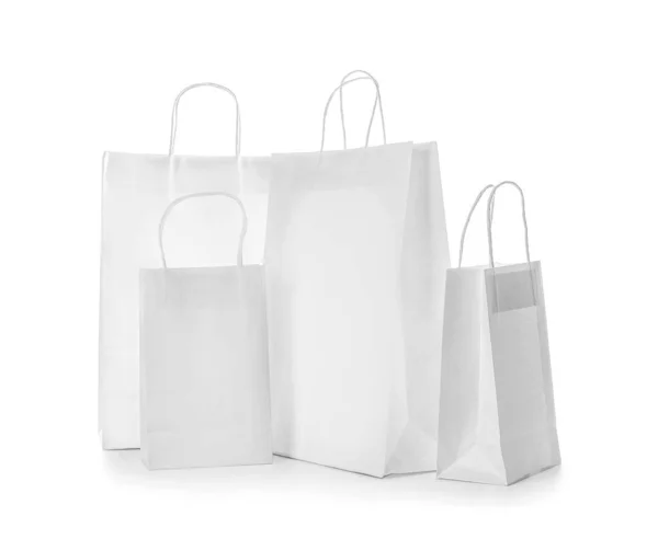 Papír Bevásárló Táskák Fehér Háttér — Stock Fotó