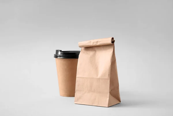 Paper Bag Cup Grey Background — Stock Photo, Image