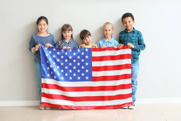 Little Children Flag Usa Light Wall Stock Photo