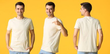 Renkli tişörtlü bir adamla kolaj