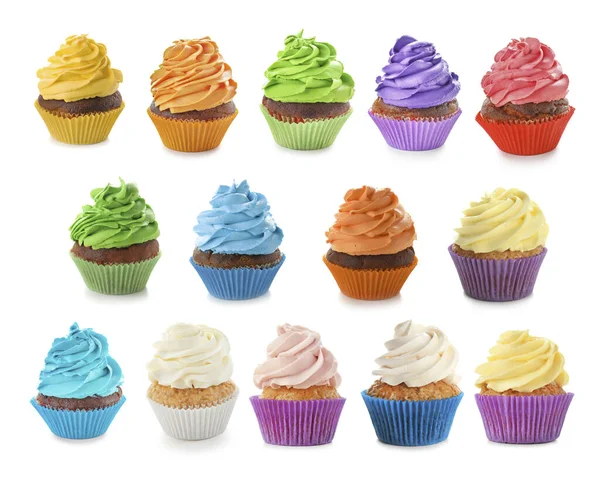 Many Colorful Cupcakes White Background — Stock Photo, Image