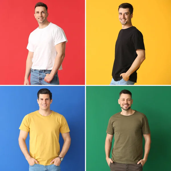 Collage Fotos Con Diferentes Hombres Camisetas Con Estilo — Foto de Stock