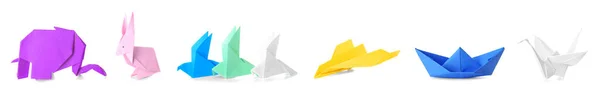 Många Origami Siffror Vit Bakgrund — Stockfoto