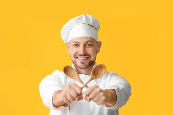Retrato Chef Masculino Sobre Fondo Color —  Fotos de Stock