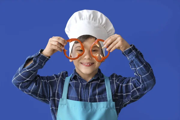 Portrait Funny Little Chef Color Background — Stock Photo, Image