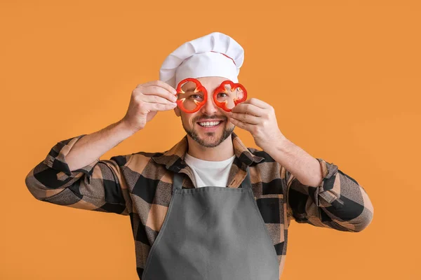 Retrato Chef Masculino Sobre Fundo Cor — Fotografia de Stock