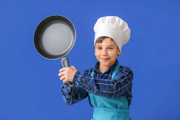 Portret Małego Kucharza Tle Koloru — Zdjęcie stockowe