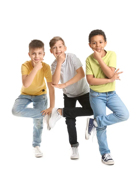 Leuke Dansende Kinderen Witte Achtergrond — Stockfoto