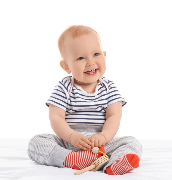 Söt Liten Bebis Vit Bakgrund — Stockfoto