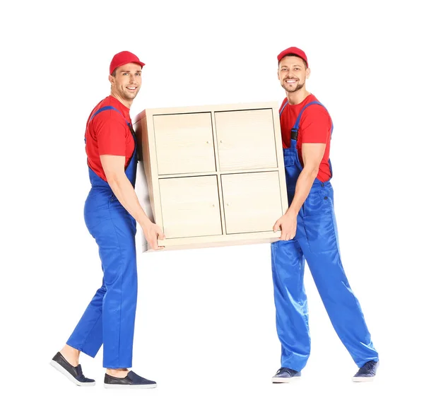 Cargadores Que Transportan Muebles Sobre Fondo Blanco —  Fotos de Stock