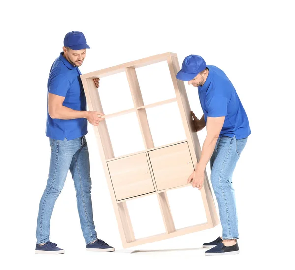 Cargadores Que Transportan Muebles Sobre Fondo Blanco — Foto de Stock