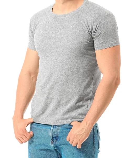 Mann Stylischen Shirt Auf Weißem Hintergrund — Stockfoto