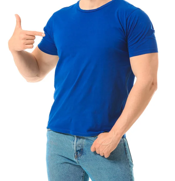 Hombre Elegante Camiseta Sobre Fondo Blanco — Foto de Stock