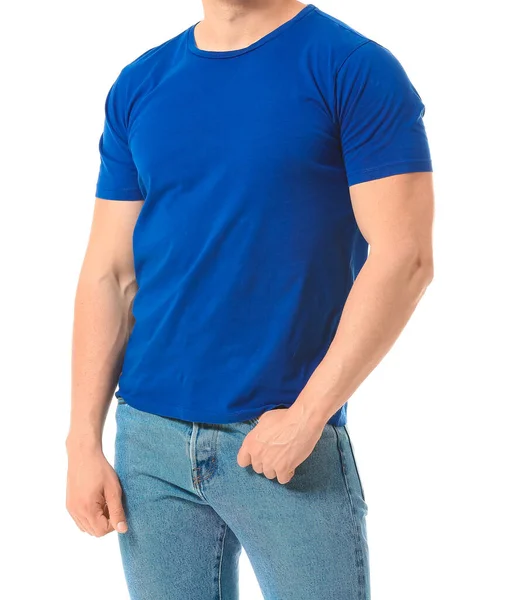 Man Snygg Shirt Vit Bakgrund — Stockfoto