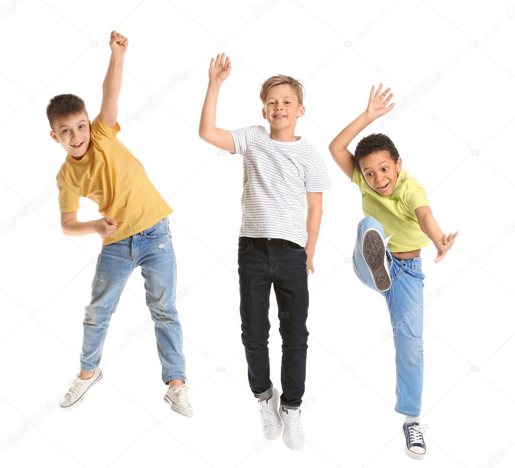Cute jumping children on white background