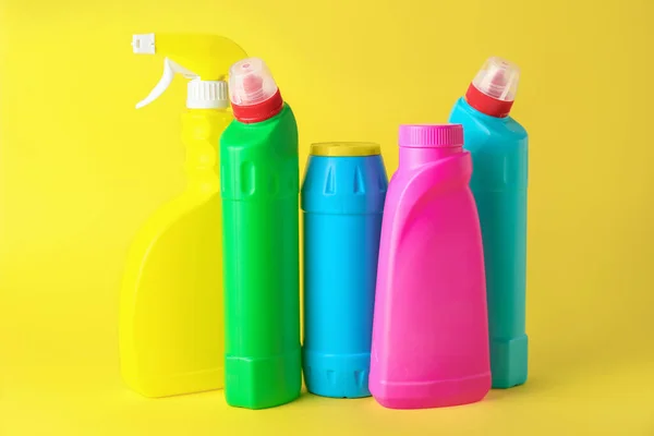 Set Cleaning Supplies Color Background — Stock Photo, Image