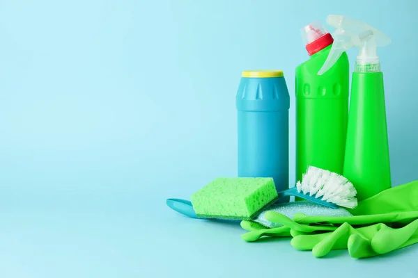 Set Cleaning Supplies Color Background — Stock Photo, Image