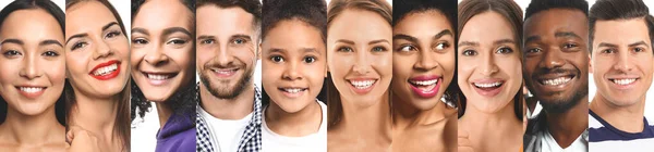 Collage Fotos Con Diferentes Personas Sonrientes — Foto de Stock
