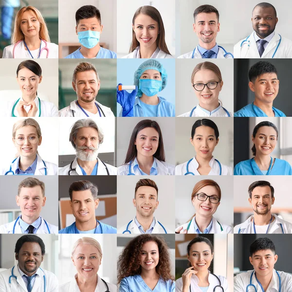 Collage Photos Different Doctors Nurses — Stock Photo, Image