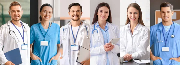 Collage Fotos Con Diferentes Médicos — Foto de Stock