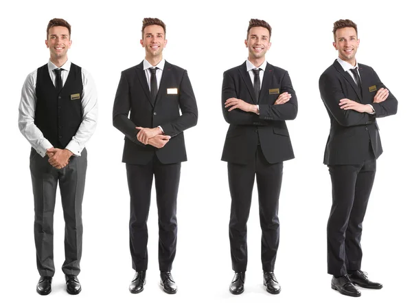 Mannelijke Receptioniste Witte Achtergrond — Stockfoto