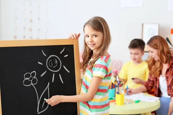 Cute Girl Drawing School — Stock Photo, Image