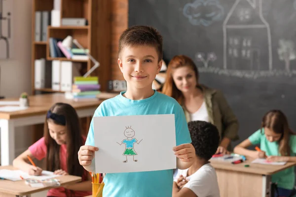 Cute Boy Drawing School — Stock Photo, Image