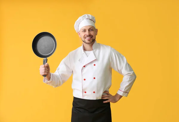 Porträt Eines Männlichen Kochs Auf Farbigem Hintergrund — Stockfoto