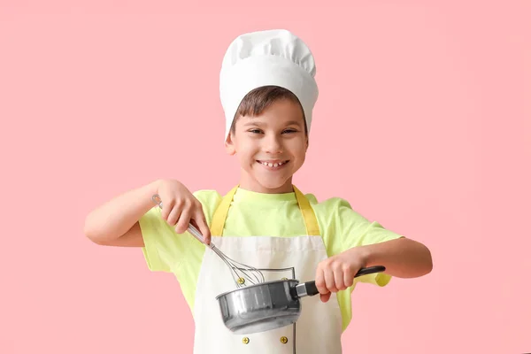 Portrait Little Chef Color Background — Stock Photo, Image