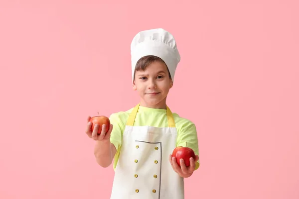 Retrato Pequeño Chef Sobre Fondo Color — Foto de Stock