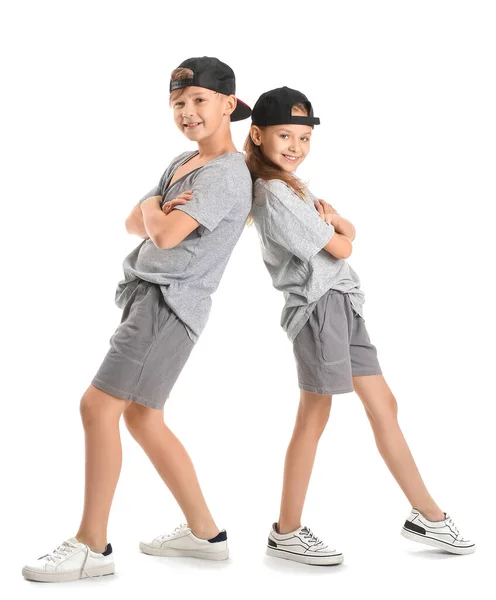 Cute Little Children Dancing White Background — Stock Photo, Image