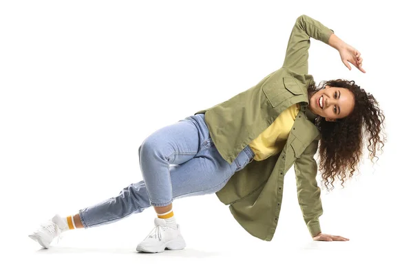 Afroamerikanische Hip Hop Tänzerin Auf Weißem Hintergrund — Stockfoto