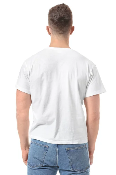 白色背景的时髦T恤男 — 图库照片