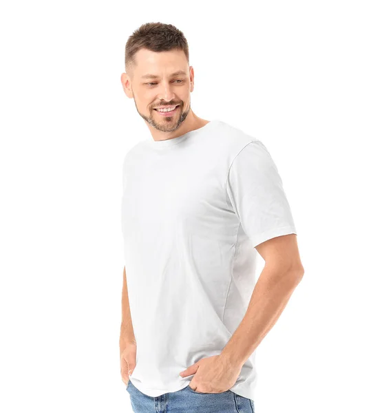 Man Snygg Shirt Vit Bakgrund — Stockfoto