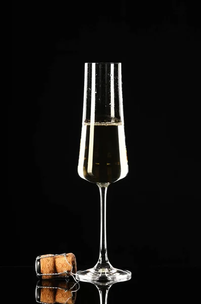 Glass Champagne Dark Background — Stock Photo, Image