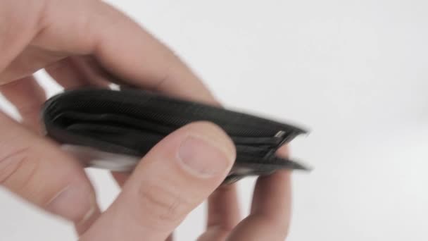 Man Showing Empty Wallet White Background Closeup Concept Debt — Stock Video