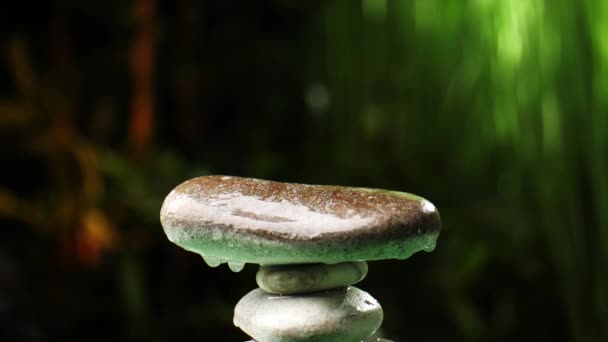Water Dripping Stack Zen Stones Oriental Garden — Stock Video