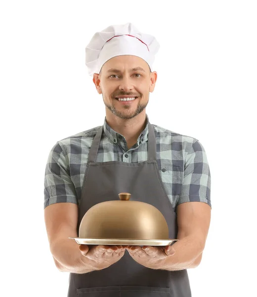 Portrait Chef Masculin Sur Fond Blanc — Photo