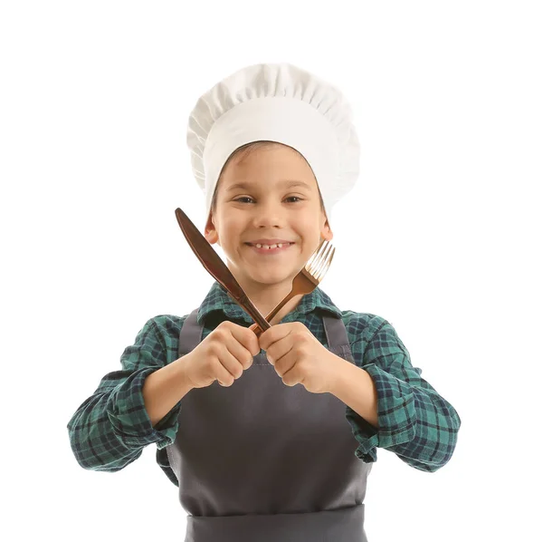 Retrato Pequeño Chef Sobre Fondo Blanco — Foto de Stock